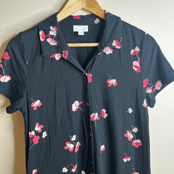 J Jill Dress Womens Size S Black Dark Floral Button Up Short Sleeve‎ Pockets - Picture 2 of 10